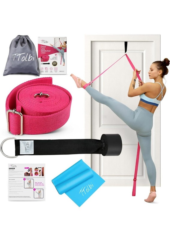 Ttolbi Door Leg Stretcher Stretching Strap with Anchor & Resistance Band Pink