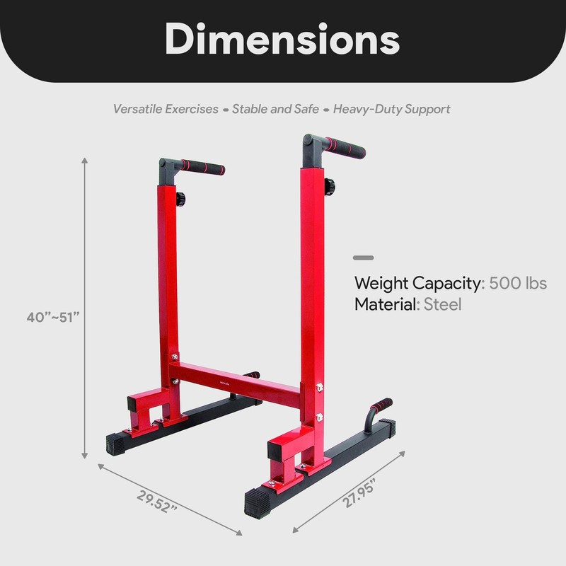 BalanceFrom Multi-Function Home Gym Exercise Dip Stand, 500lb Capacity, Red gallery