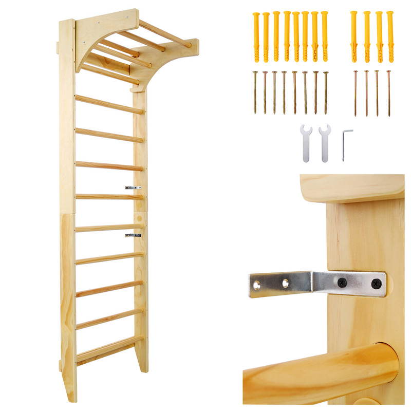 Swedish Ladder Gymnastics Stall Bar Wall Mount Adjustable Pull Up Bar Solid Wood