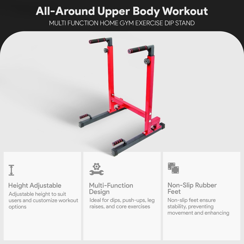 BalanceFrom Multi-Function Home Gym Exercise Dip Stand, 500lb Capacity, Red gallery