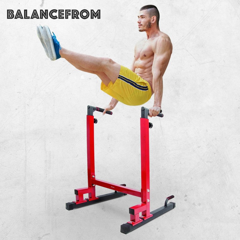 BalanceFrom Multi-Function Home Gym Exercise Dip Stand, 500lb Capacity, Red gallery